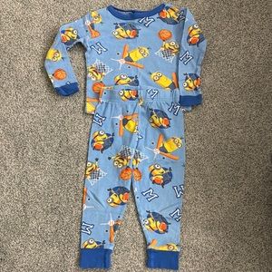 Universal Blue and Orange Pajama Set with Playful Cartoon Print